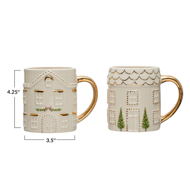 16 oz. Hand-Painted Stoneware House Mug w/ Gold Electroplating, Multi Color, 2 Styles