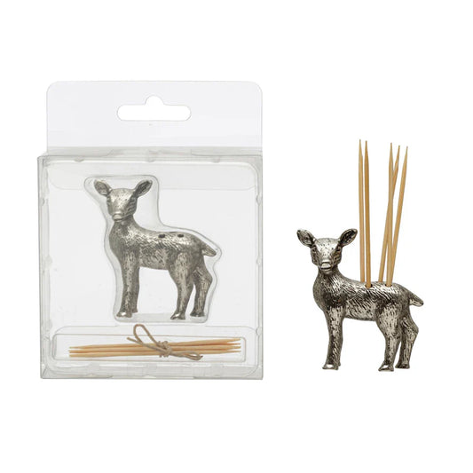 2" H Pewter Deer Toothpick Holder w/ 6 Toothpicks