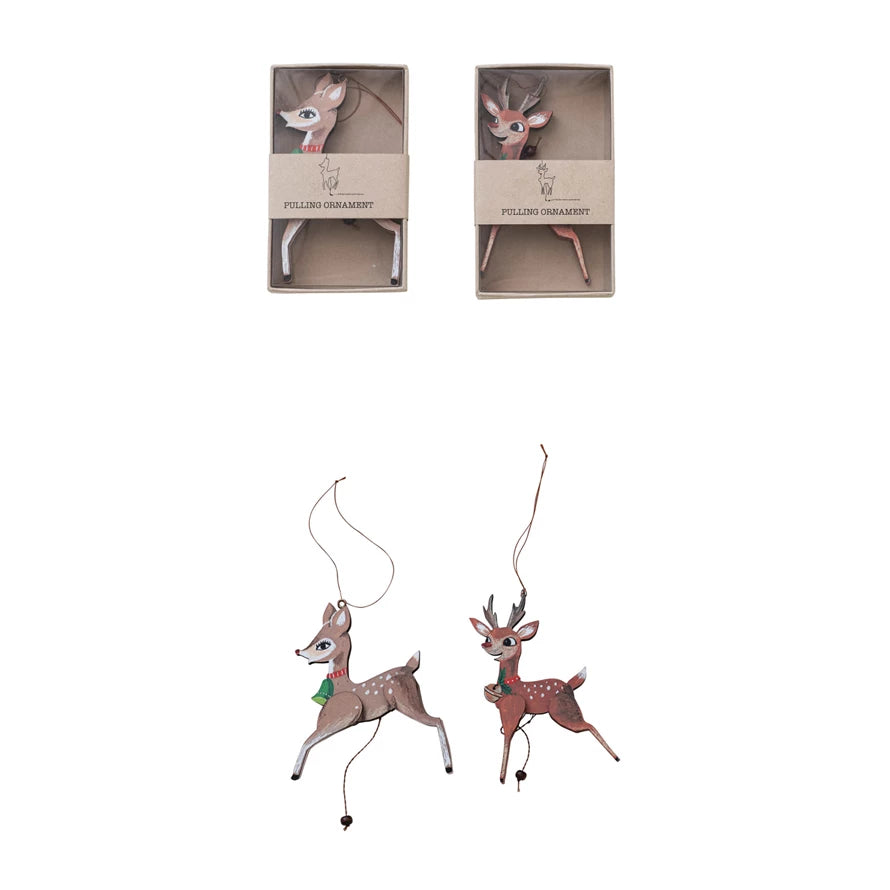 5-1/2"H MDF & Recycled Paper Deer Pull Ornament, Multi Color, 2 Styles