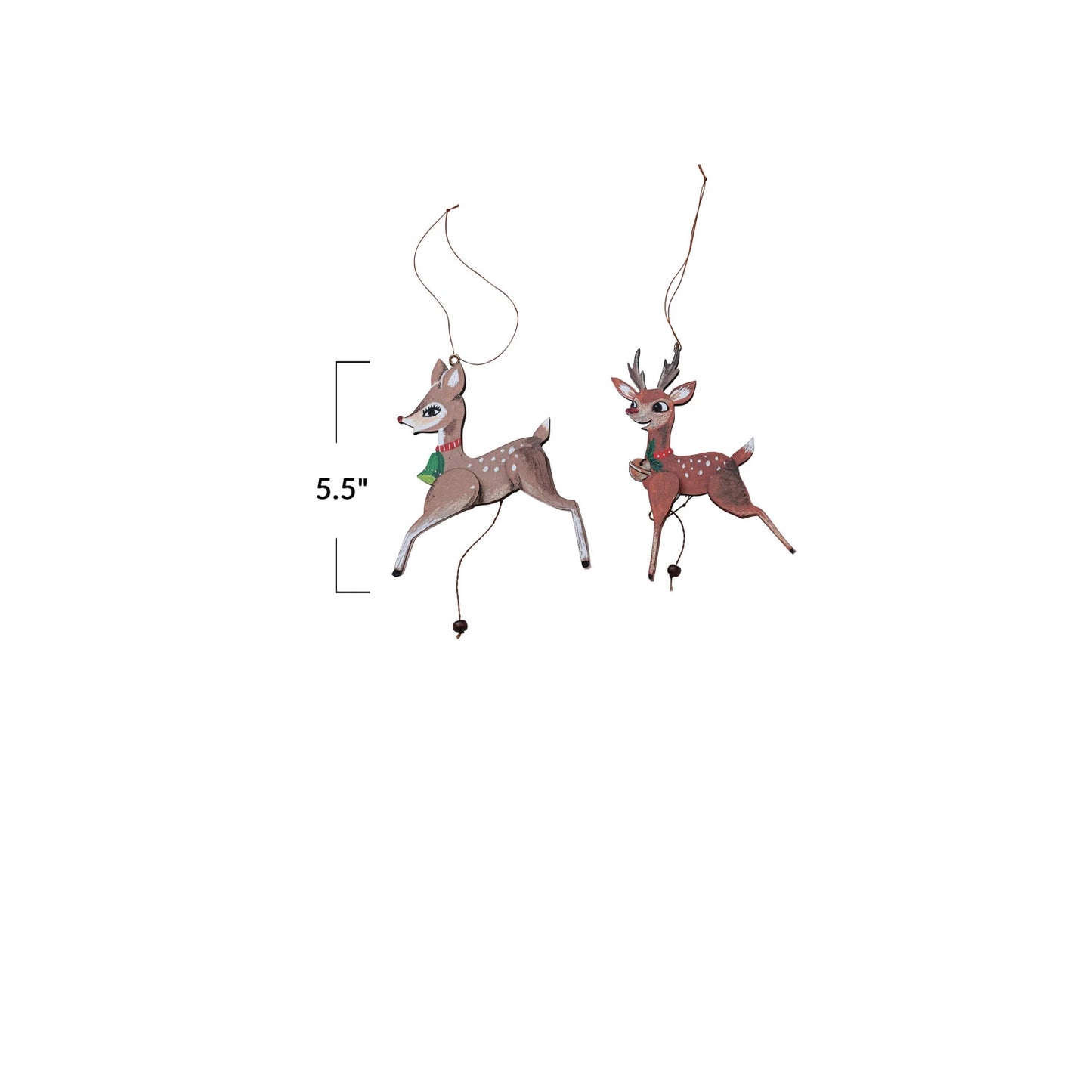 5-1/2"H MDF & Recycled Paper Deer Pull Ornament, Multi Color, 2 Styles