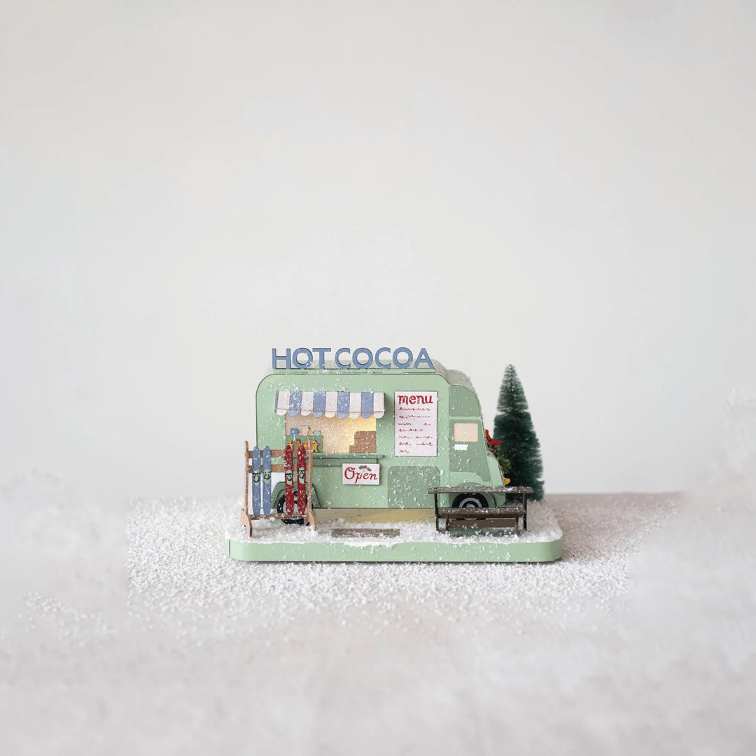 Paper Hot Cocoa Truck in Winter Scene w/ Glitter &amp; LED Light