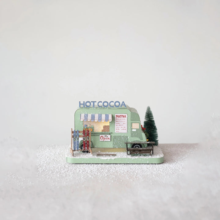 Paper Hot Cocoa Truck in Winter Scene w/ Glitter &amp; LED Light