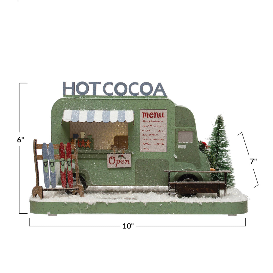 Paper Hot Cocoa Truck in Winter Scene w/ Glitter &amp; LED Light