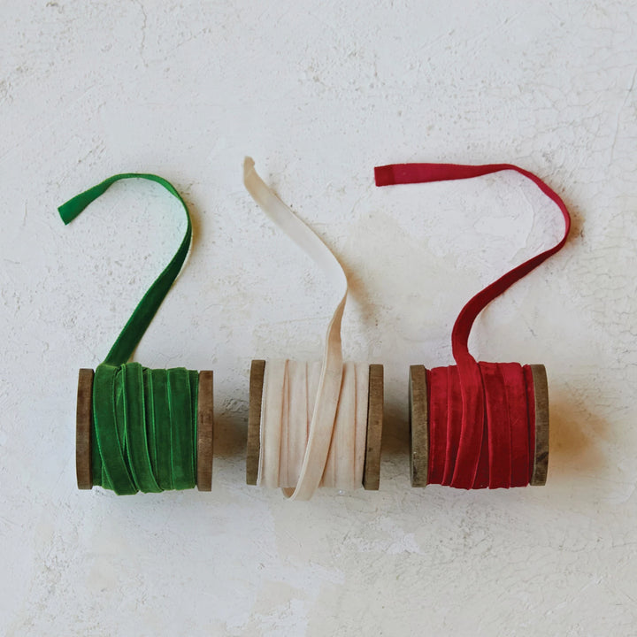 10 Yard Velvet Ribbon on Wood Spool, 3 Colors