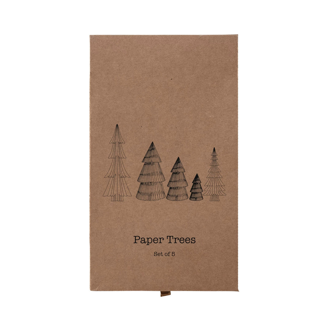 Paper Folding Honeycomb Trees w/ Gold Glitter, Set of 5