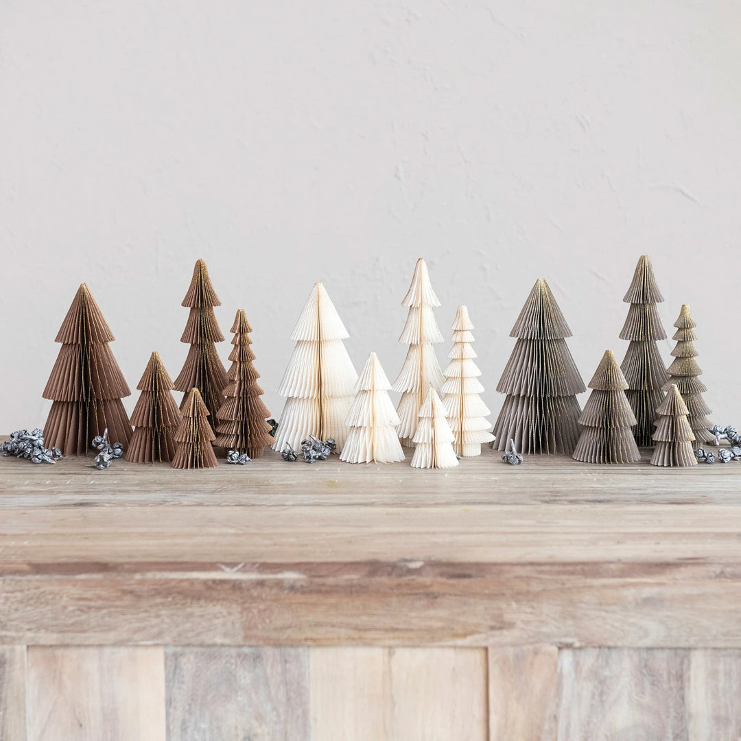 Paper Folding Honeycomb Trees w/ Gold Glitter, Set of 5