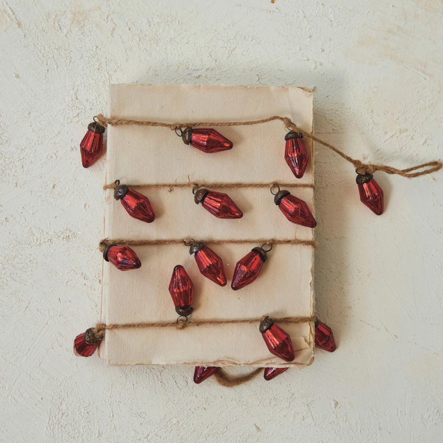 Recycled Mercury Glass Ornament Garland on Jute String, Red