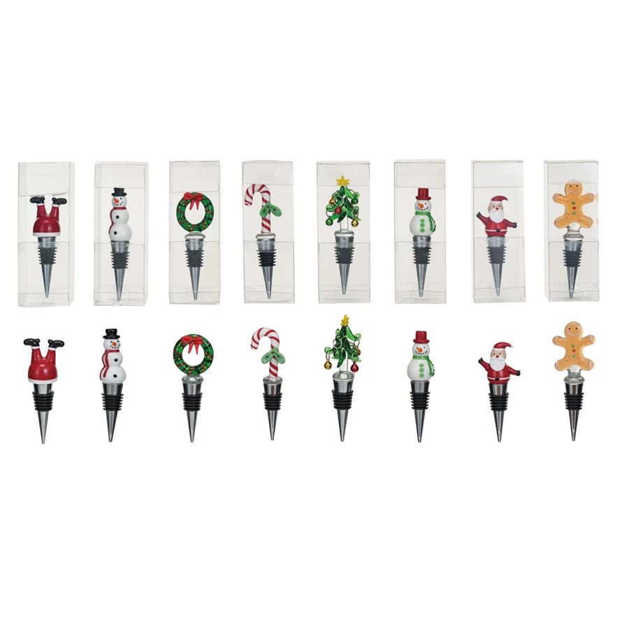 Painted Glass Holiday Icon Wine Stoppers, 8 Styles