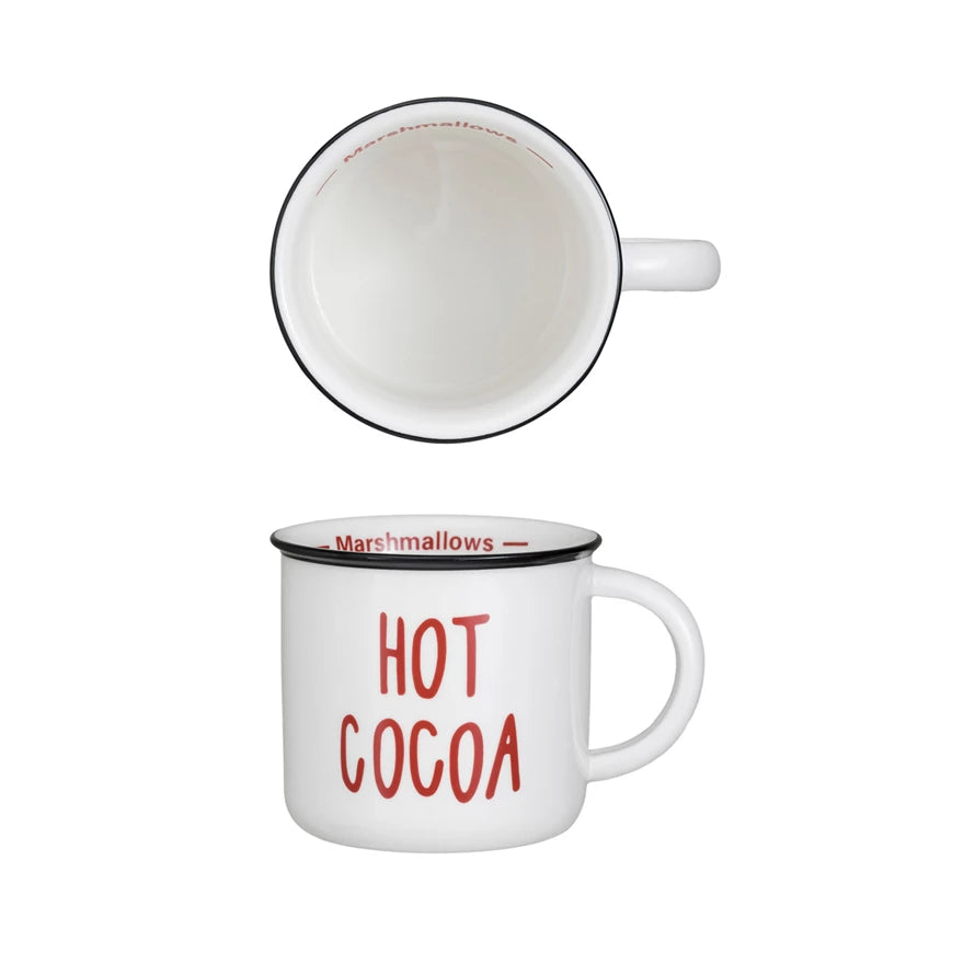16 oz. Stoneware Mug w/ Black Rim, White &amp; Red