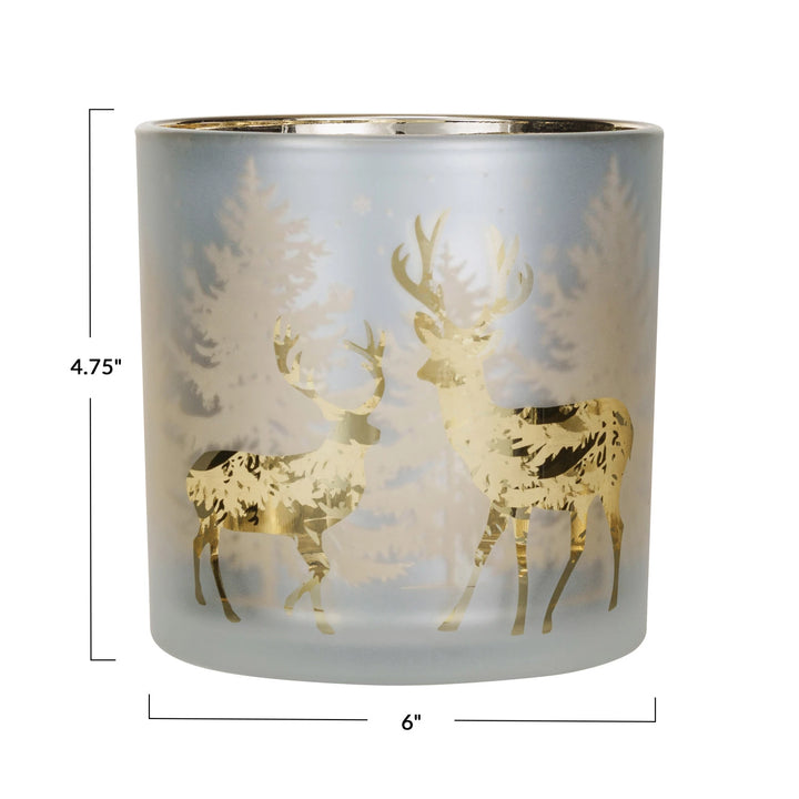 Mercury Glass Candle Holder w/ Laser Etched Scene, White &amp; Gold Finish