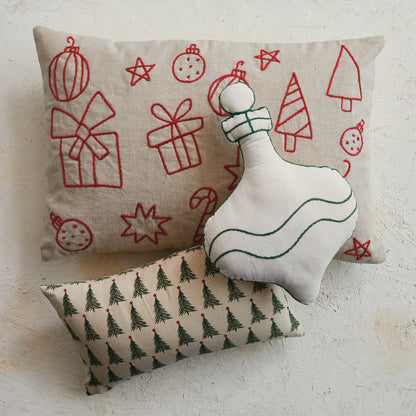 16"L x 9"H Stonewashed Cotton Printed Lumbar Pillow