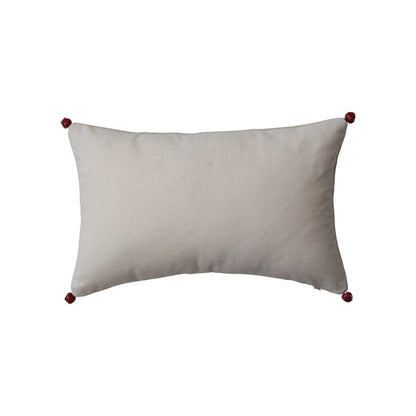 16"L x 10"H Woven Cotton Lumbar Pillow w/ Appliqued "Joy" & Jingle Bells