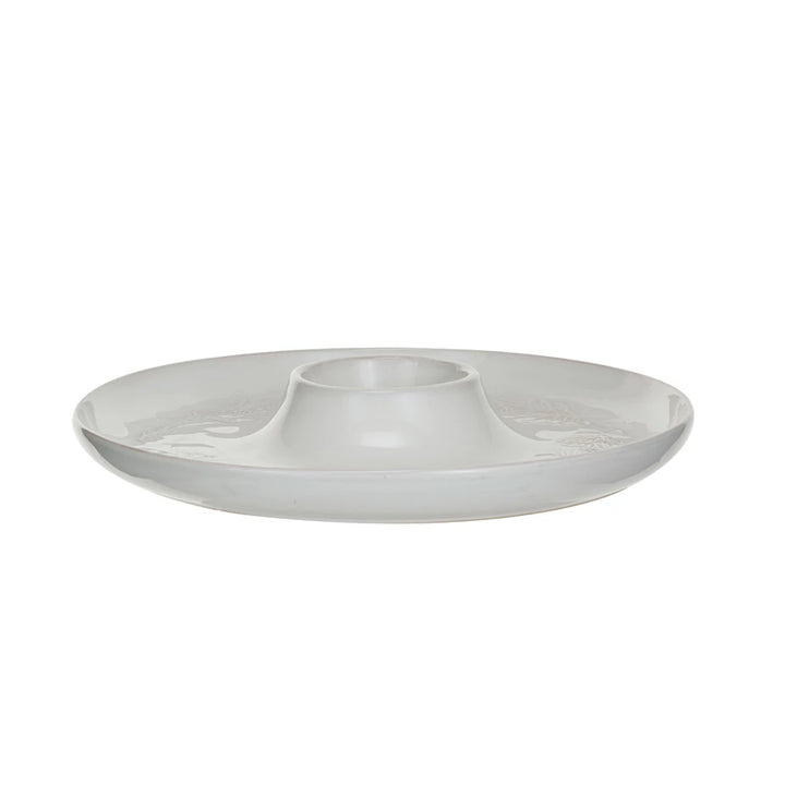 Debossed Stoneware Chip &amp; Dip w/ Pine Boughs (Each One Will Vary)