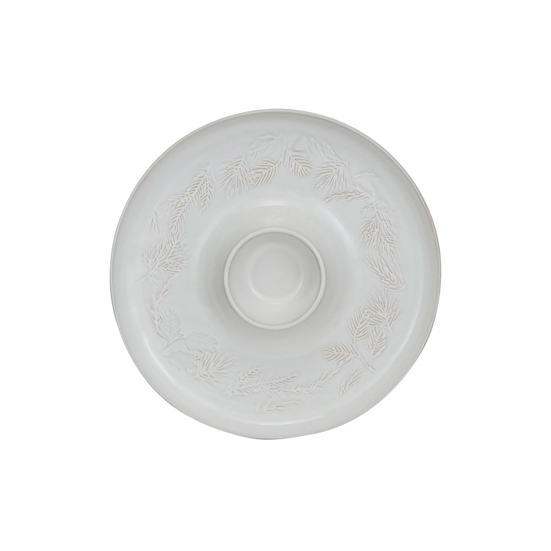 Debossed Stoneware Chip &amp; Dip w/ Pine Boughs (Each One Will Vary)