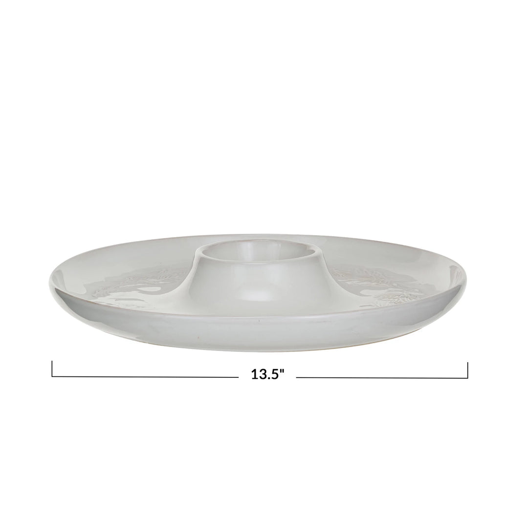 Debossed Stoneware Chip &amp; Dip w/ Pine Boughs (Each One Will Vary)