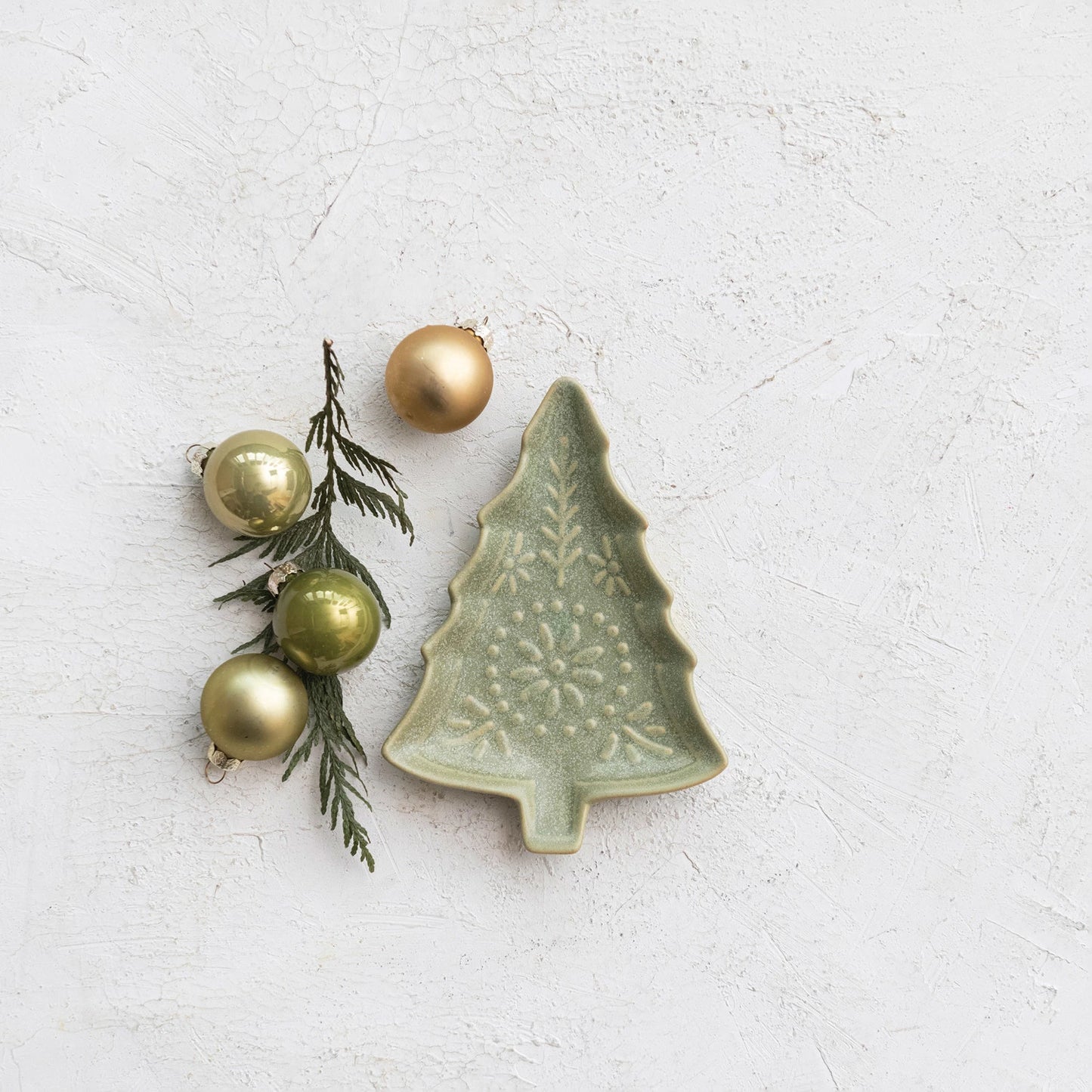 Stoneware Tree Shaped Plate, Matte Reactive Glaze, Green (Each One Will Vary)