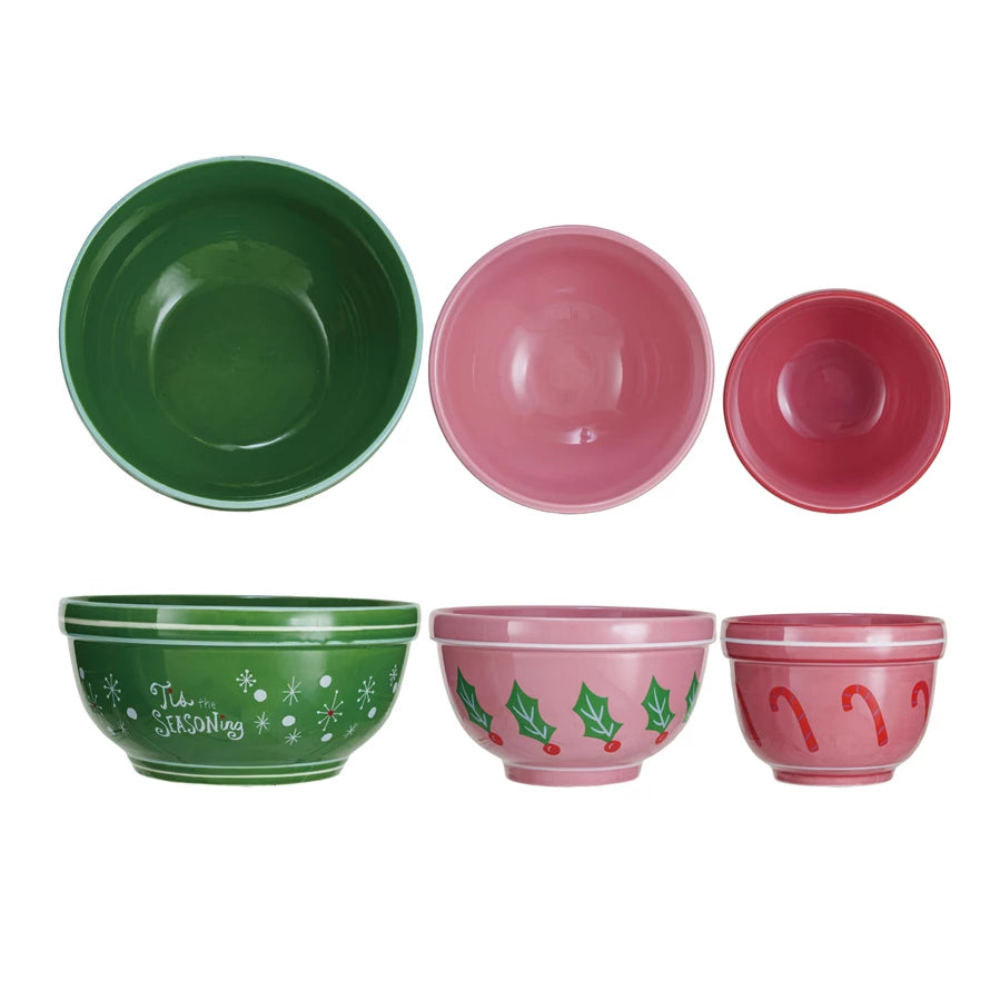 1 Quart, 2 Quart &amp; 3-1/2 Quart Stoneware Nesting Bowls, Set of 3