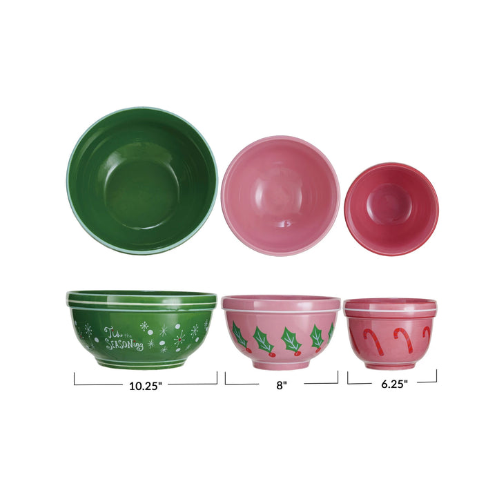 1 Quart, 2 Quart &amp; 3-1/2 Quart Stoneware Nesting Bowls, Set of 3