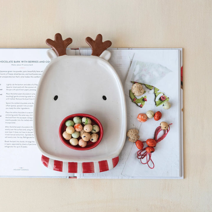 Stoneware Reindeer Shaped Platter w/ Dish (Each One Will Vary)
