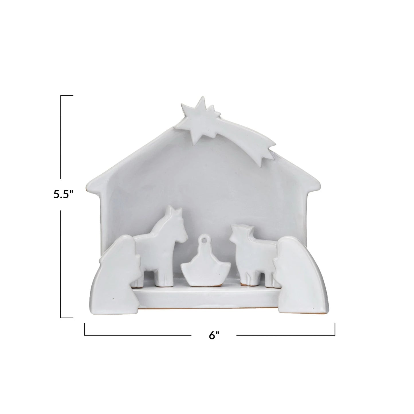 Stoneware Nativity, Reactive Glaze, White, Set of 6 (Each One Will Vary)