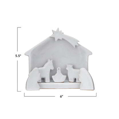 Stoneware Nativity, Reactive Glaze, White, Set of 6 (Each One Will Vary)