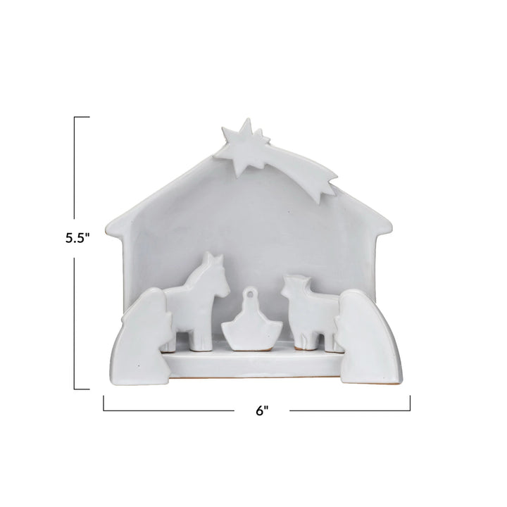 Stoneware Nativity, Reactive Glaze, White, Set of 6 (Each One Will Vary)
