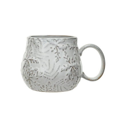 16 oz. Embossed Stoneware Mug w/ Snowflakes, Reactive Glaze (Each One Will Vary)