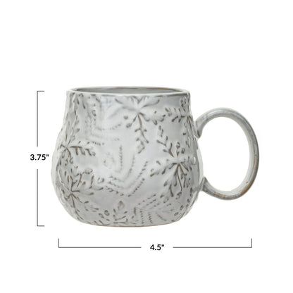 16 oz. Embossed Stoneware Mug w/ Snowflakes, Reactive Glaze (Each One Will Vary)