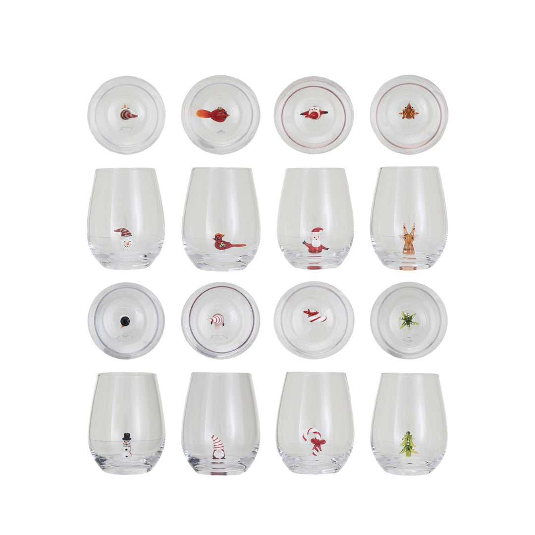 Creative Coop Stemless Wine Glass with Holiday Figure Inside | Bella Gifts from the Heart
