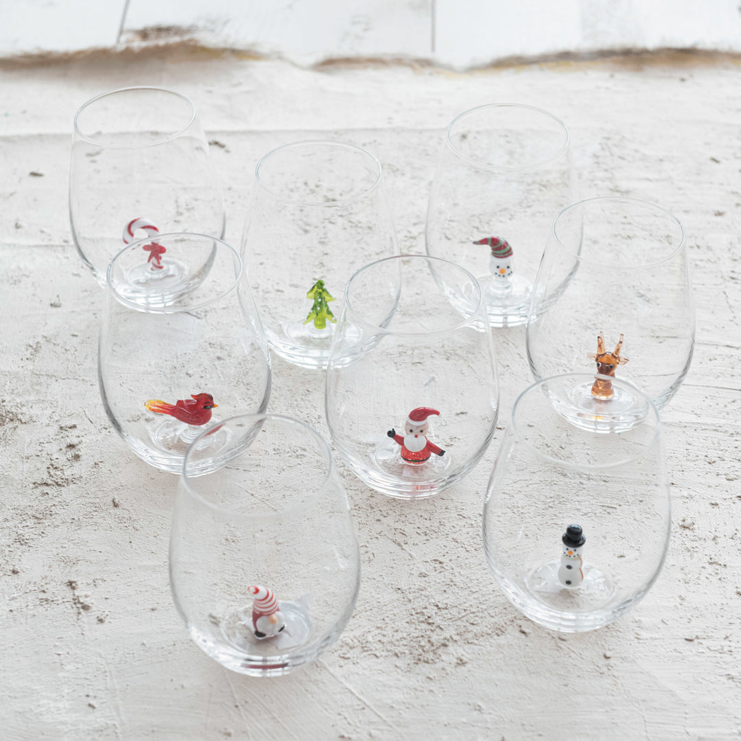 Creative Coop Stemless Wine Glass with Holiday Figure Inside, Detail View | Bella Gifts from the Heart