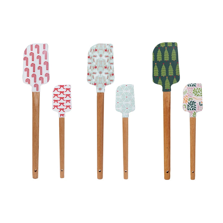 Silicone &amp; Wood Spatulas w/ Holiday Pattern, 6 Styles