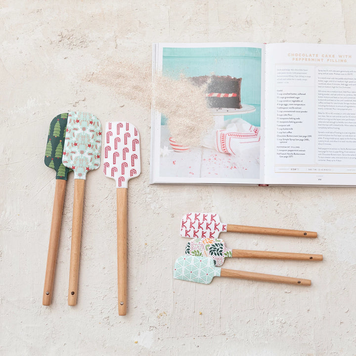 Silicone &amp; Wood Spatulas w/ Holiday Pattern, 6 Styles
