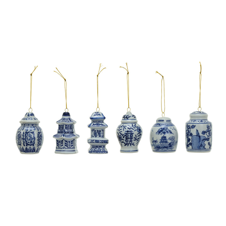 Creative Coop Stoneware Ginger Jar Ornament, Blue &amp; White, 6 Styles