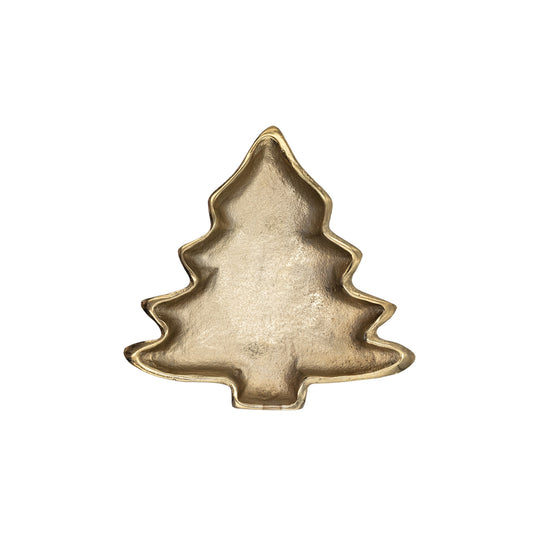 7-1/4"L x 7-1/4"W Cast Aluminum Tree Shaped Dish, Gold Finish