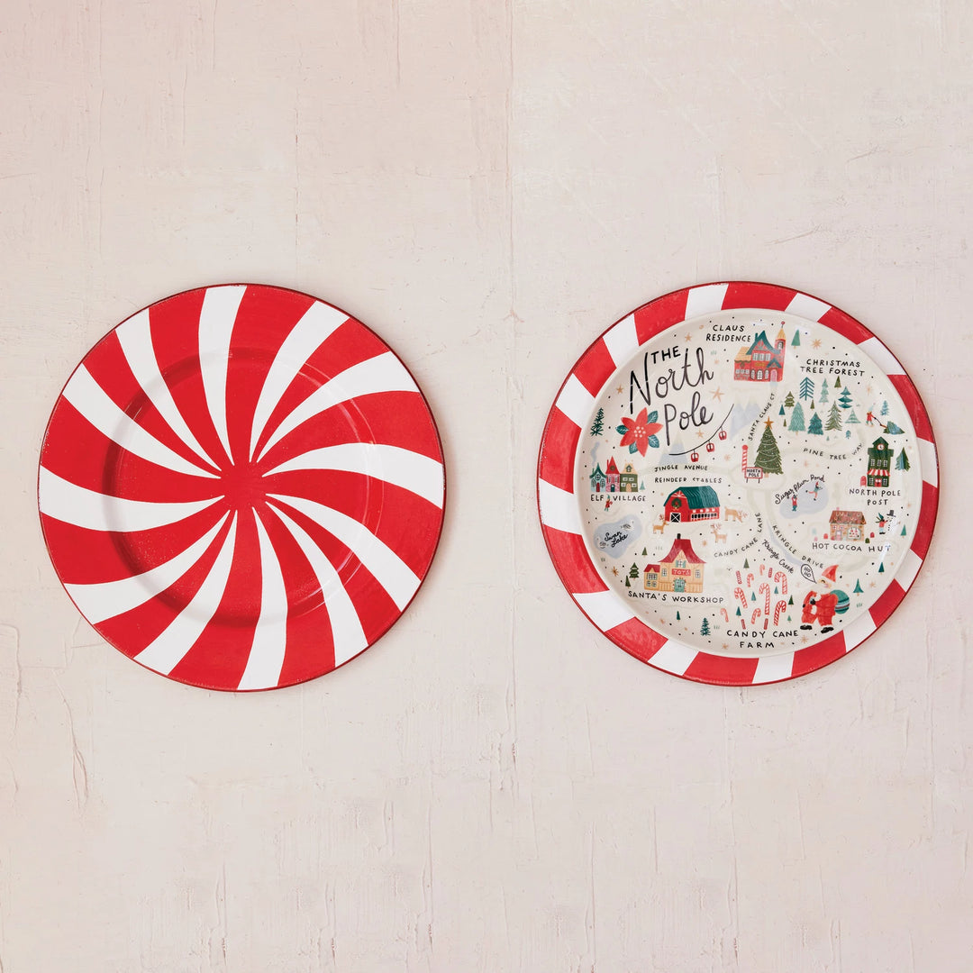11" Round Stoneware Plate with North Pole Scene, Multi Color