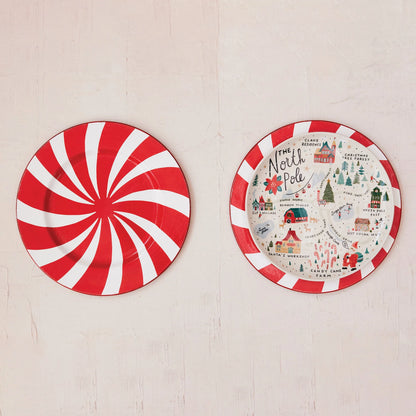 11" Round Stoneware Plate with North Pole Scene, Multi Color