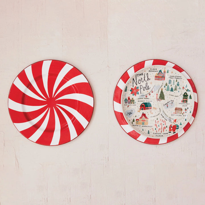11" Round Stoneware Plate with North Pole Scene, Multi Color