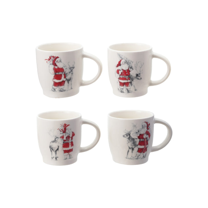 12 oz. Stoneware Mug with Santa &amp; Reindeer Image, 4 Styles ©