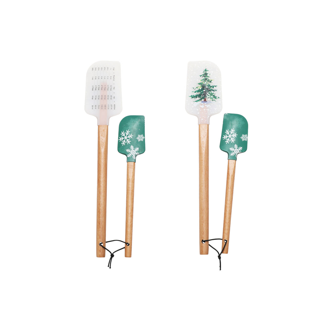 Silicone & Wood Spatulas with Measurement Conversions, Set of 2 Sizes