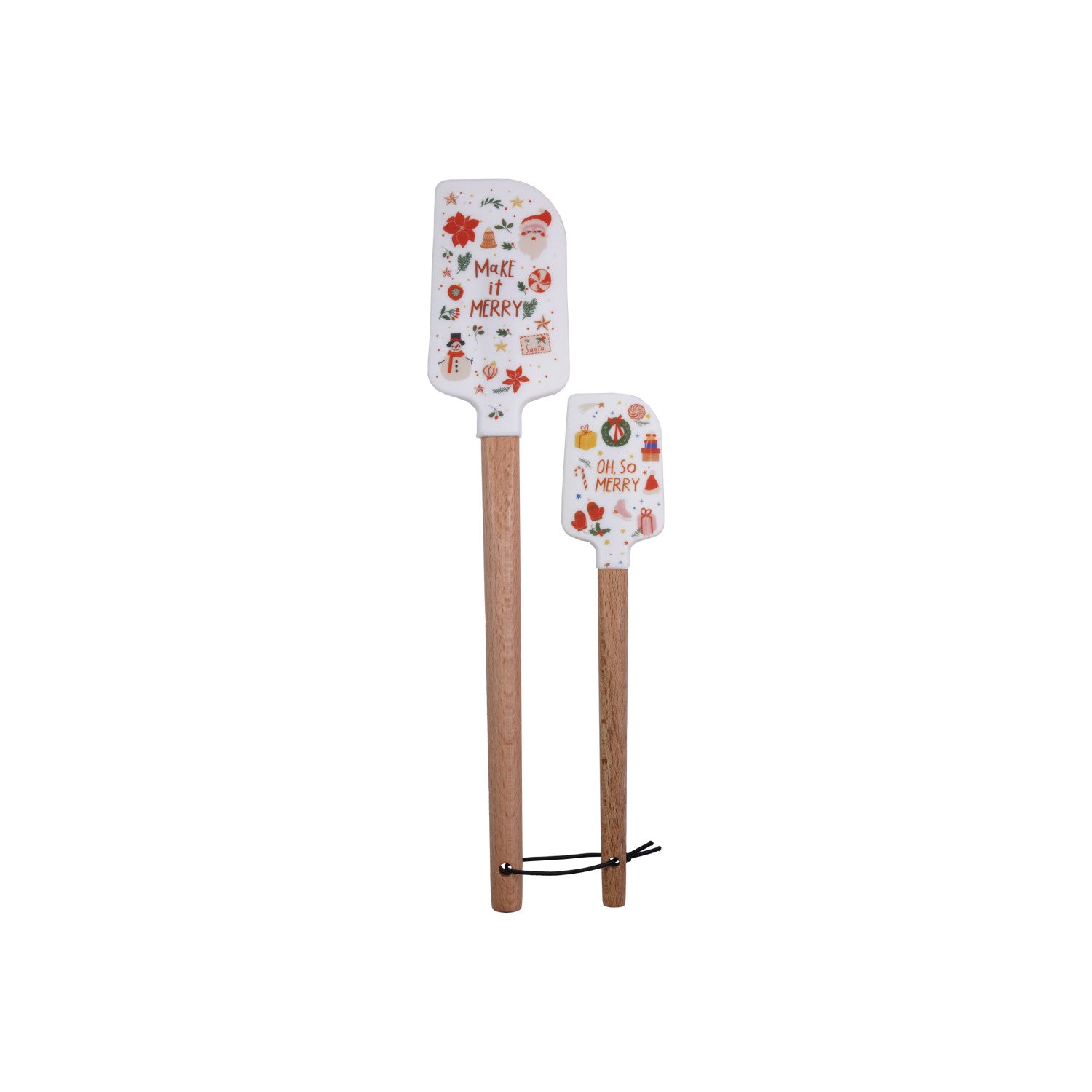 Silicone & Wood Spatulas with Holiday Pattern & Leather Tie, Set of 2