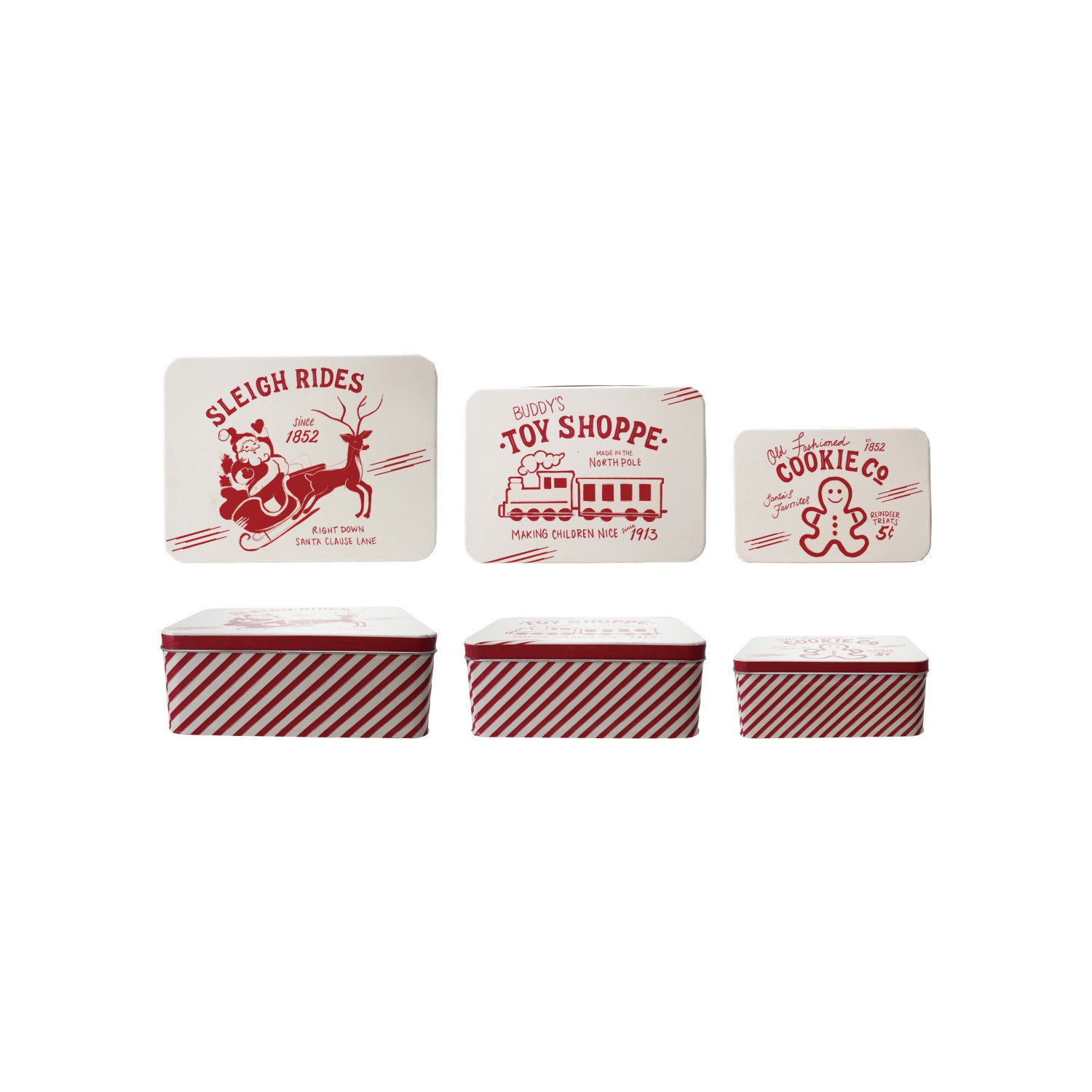 Decorative Metal Boxes with Vintage Holiday Images on Lids, Set of 3