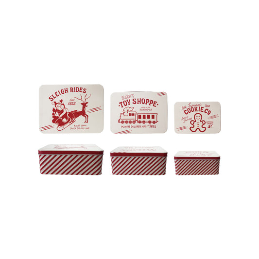 Decorative Metal Boxes with Vintage Holiday Images on Lids, Set of 3