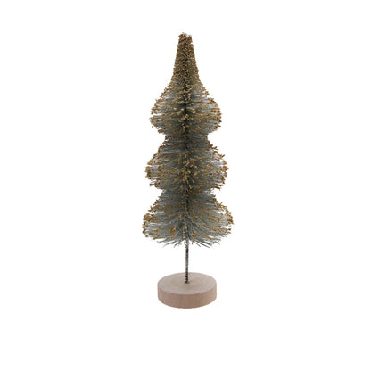 Sisal Bottle Brush Tree with Gold Glitter & Wood Base