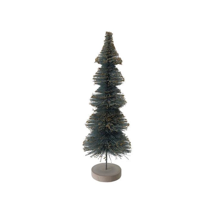 Sisal Bottle Brush Tree with Gold Glitter &amp; Wood Base