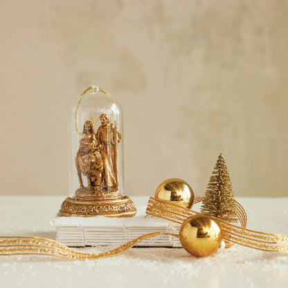 Resin Cloche Holy Family Ornament with LED Light