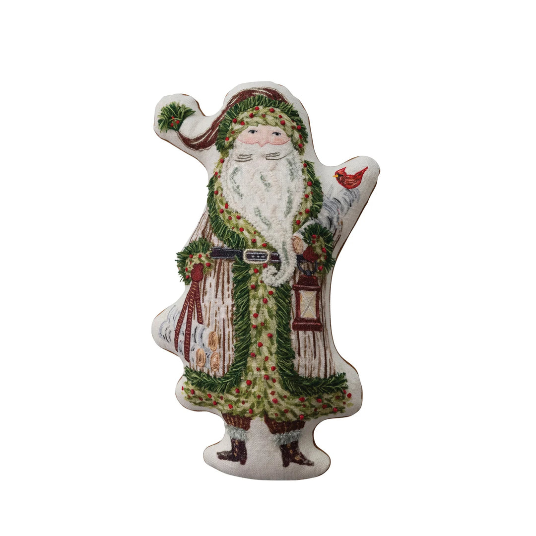  Creative Co-op cotton printed Santa-shaped pillow with embroidered details and a soft velvet back