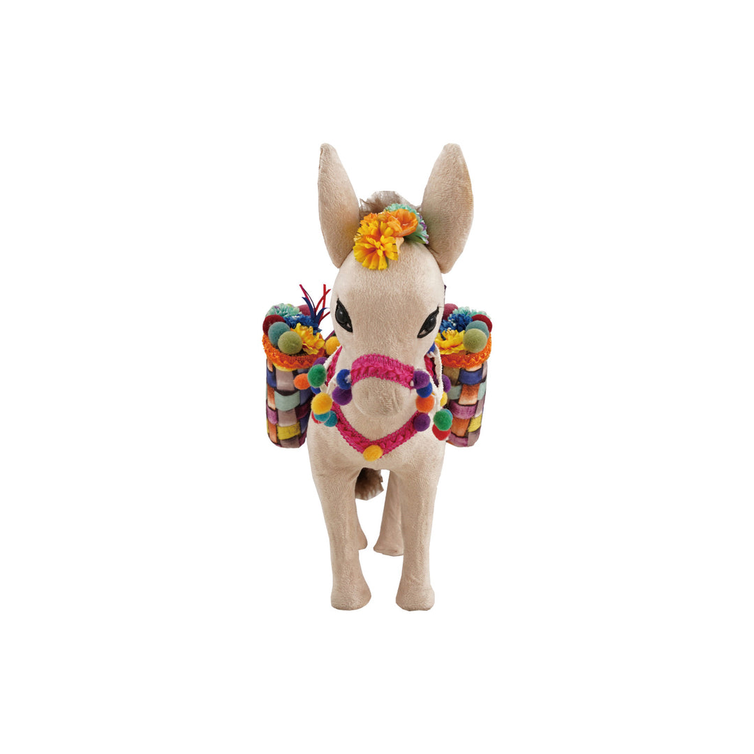 Creative Coop Fabric Donkey with Saddle Baskets Pom Poms, Lifestyle Shot | Bella Gifts from the Heart