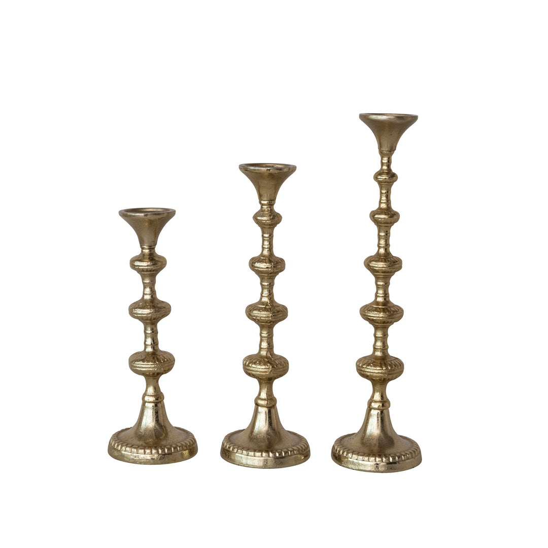 Creative Coop Cast Aluminum Taper Holders Gold Finish Set of 3 | Bella Gifts from the Heart