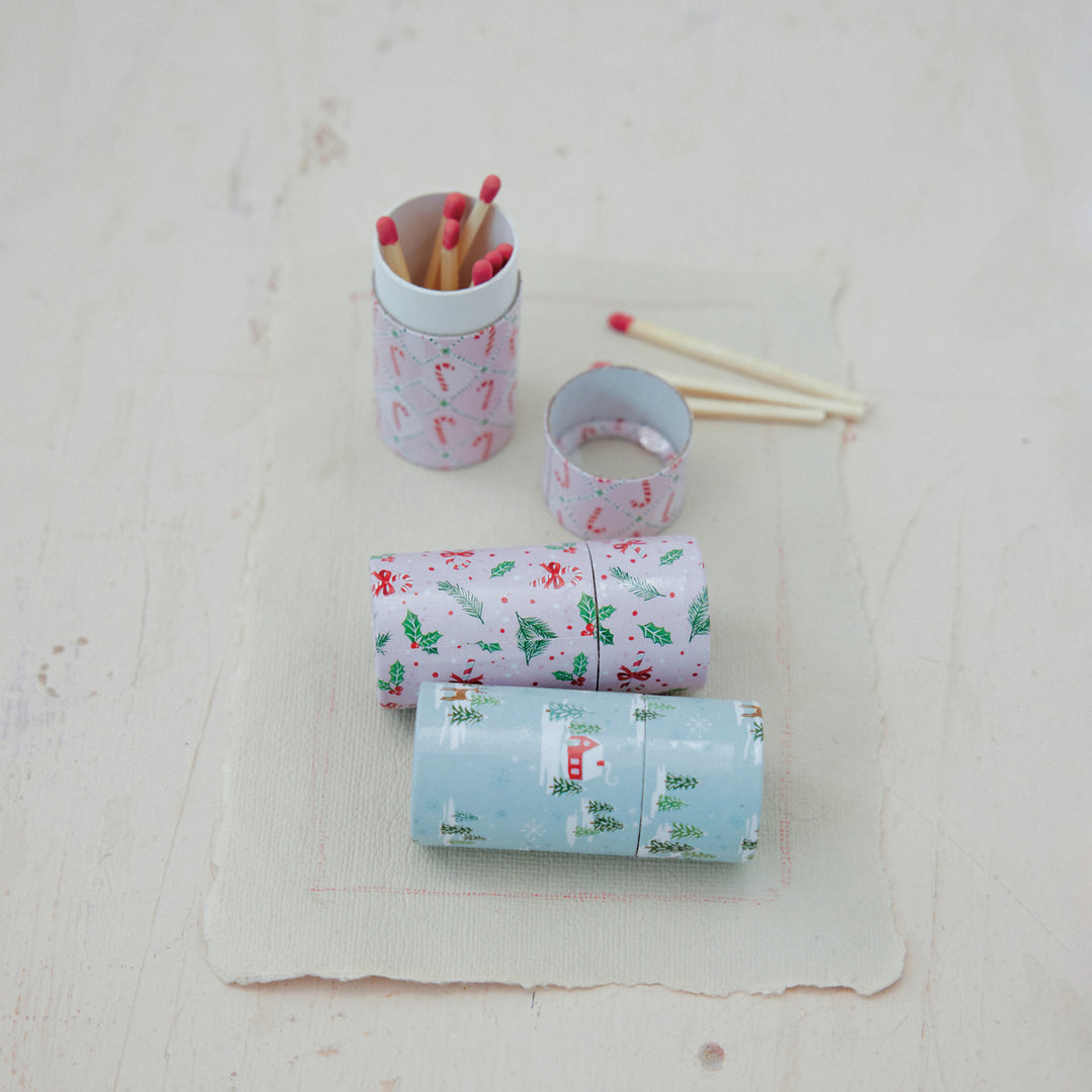 Creative Coop Holiday Pattern Safety Matches Tube, Alternate View | Bella Gifts from the Heart
