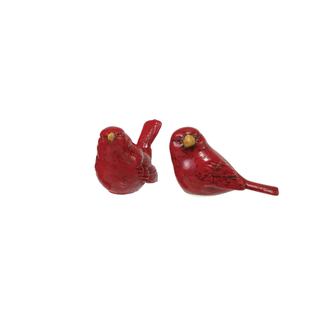 Creative Co-op hand-painted ceramic bird figurine in cheerful red and yellow